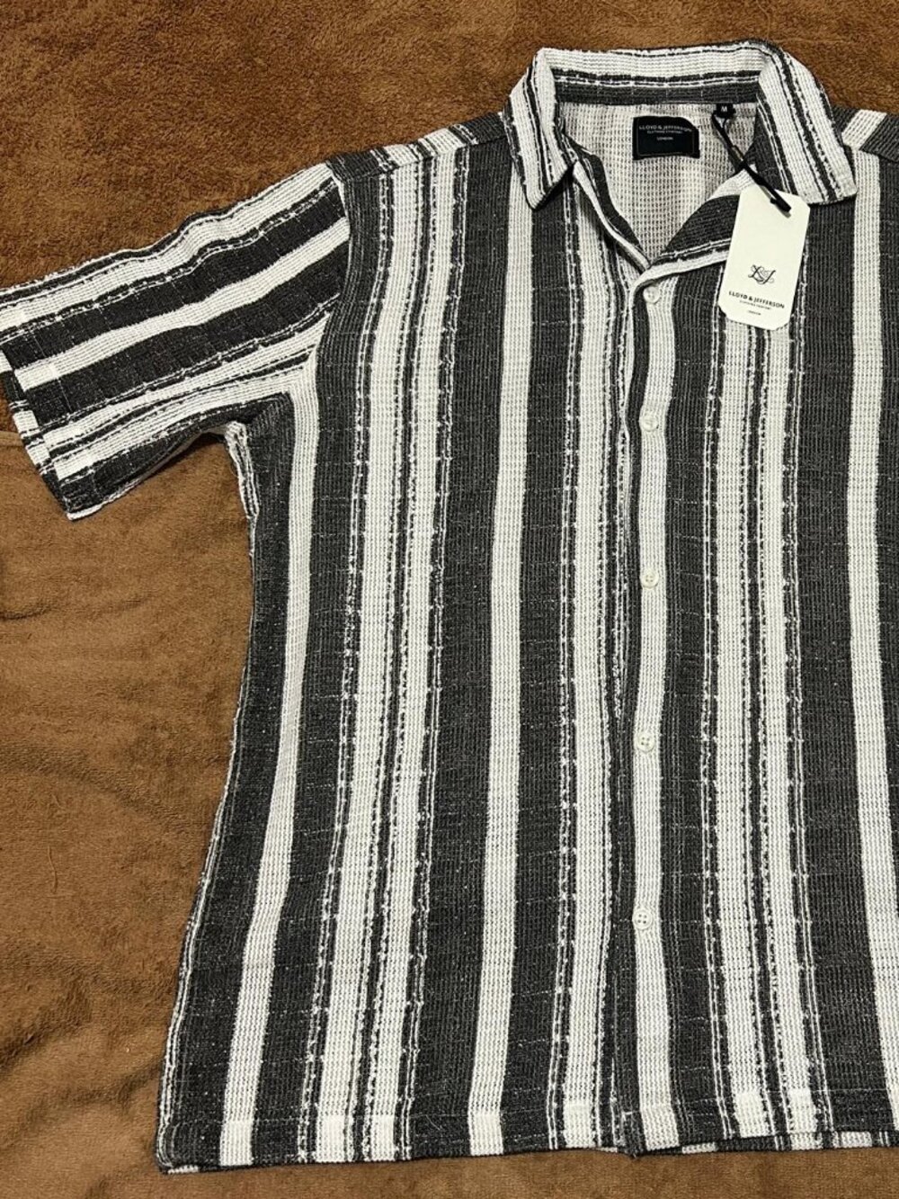 Lloyd & Jefferson London Black & White Striped Knit Polo Shirt